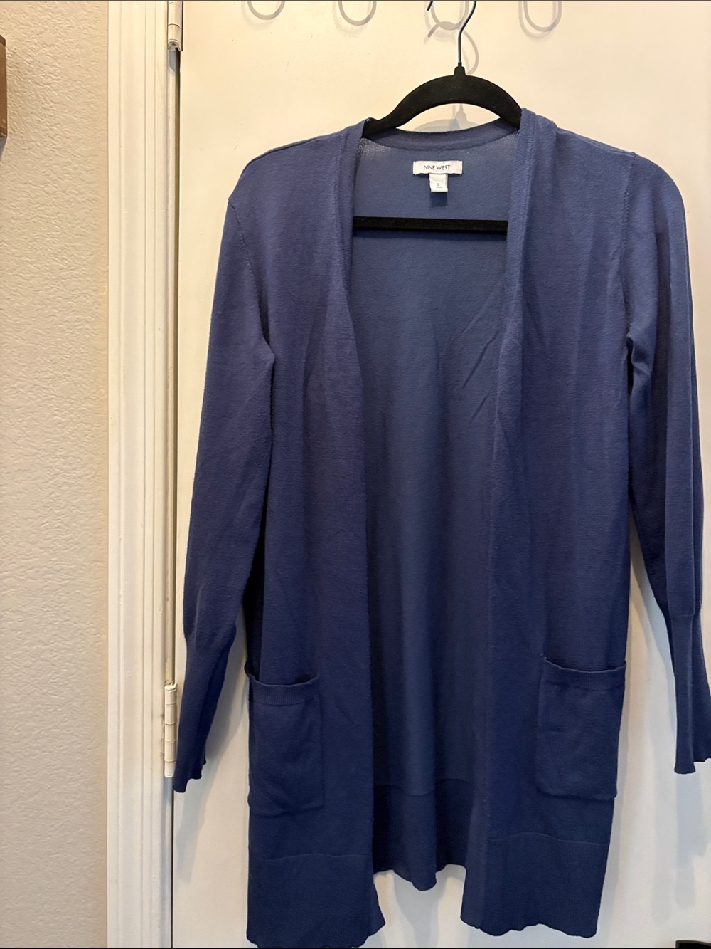 Nine West Open-Front Long Cardigan in Periwinkle Blue 80% Rayon Size S Classic
